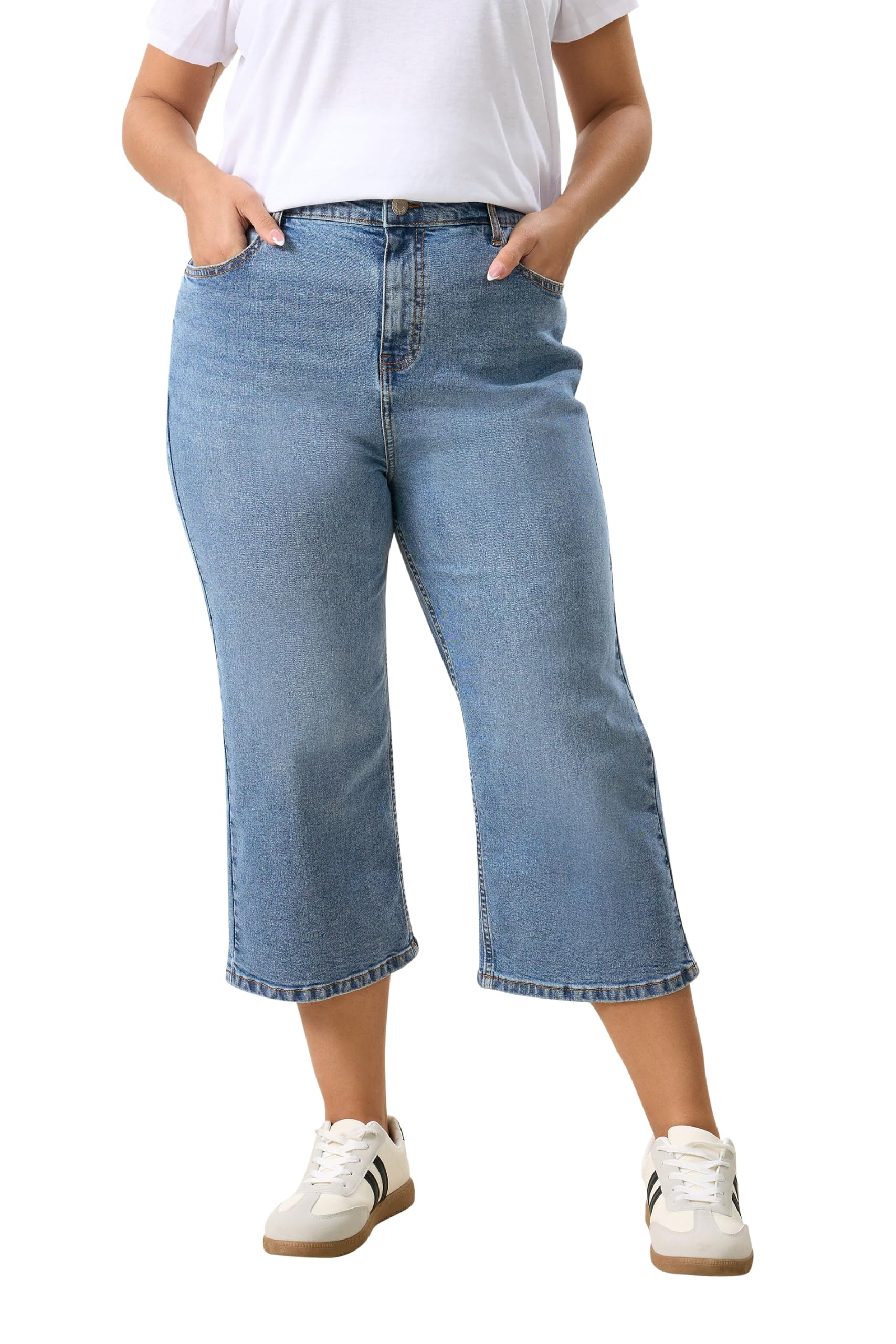 Yours Women's Mid Blue Cropped Wide Leg Jeans In | Size: 14