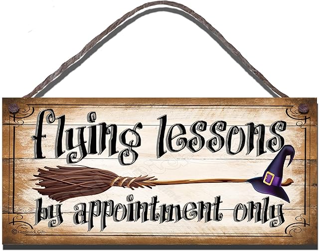 Wooden Funny Sign Flying Lessons Witch Broomstick