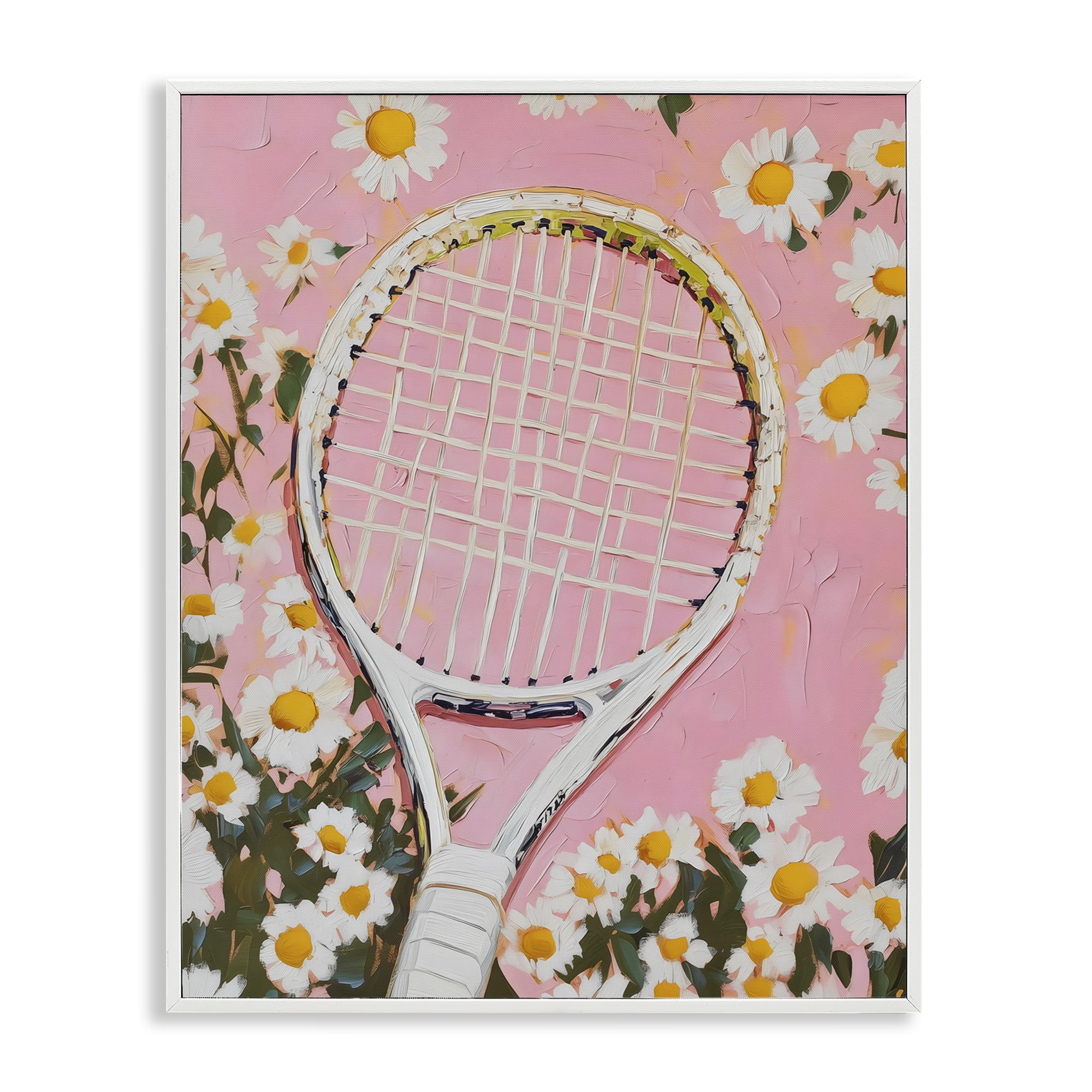 Stupell Industries Coastal White (Textured) 'Pink Tennis Racket & Daisies'| Framed Giclee Art