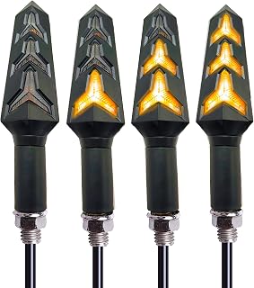 4PCS Universal Motorcycle Turn Signals LED 12V 3 Wire Flowing Indicator Lights 14 Bulbs Compatible with Motorbike Scooter Quad Cruiser Yamaha Harley Suzuki Off Road