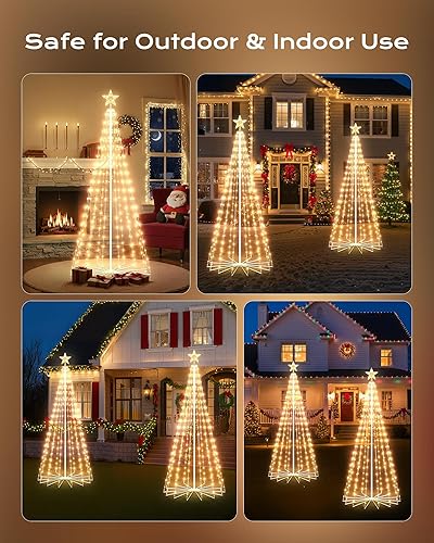 Vista 4 de Árbol de Navidad con forma de cono de Navidad, 7.5 pies con 295 luces LED, árbol de Navidad con 8 modos de temporizador, control remoto, árbol