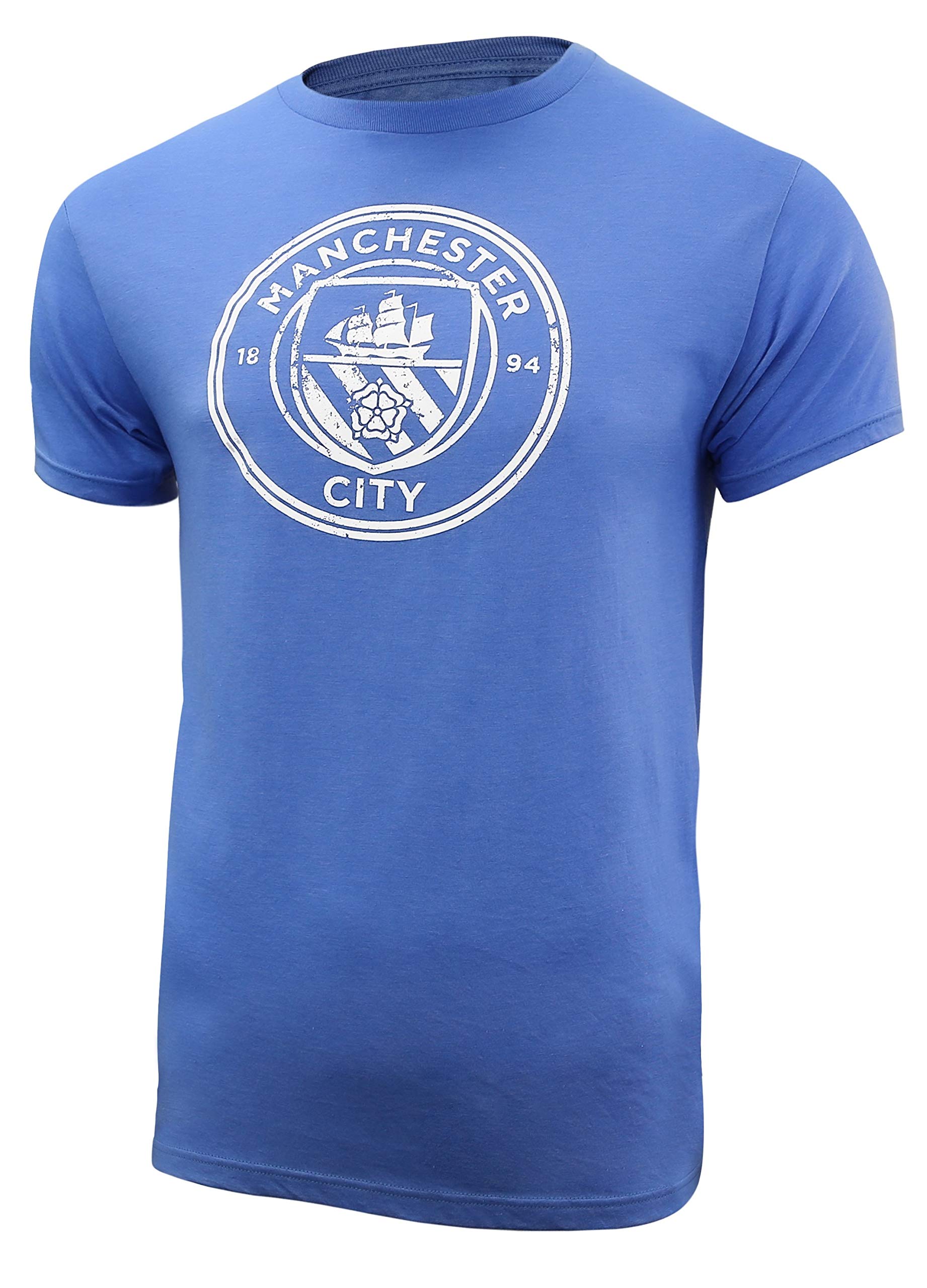 Icon Sports Manchester City T-Shirt – Official Men’s Adult Cotton Short Sleeve Man City FC World Soccer Football Club Casual Active Graphic Top Tee MC163CT-LB XL