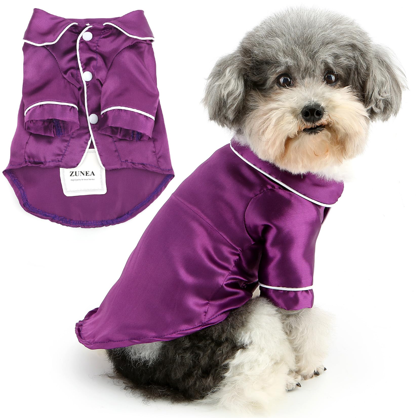 Zunea Faux Silk Dog Pyjamas Shirts for Medium Size Dogs Soft Lapel T Shirt Pajamas Sleepwear Clothes Two-Legged Indoor Pjs Outfits Pet Holiday Party Apparel Purple 4XL