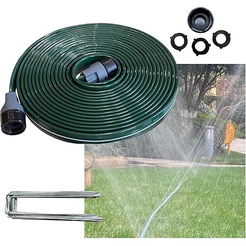 Watoo 2025 Sprinkler Hose & Soaker Hose for Yard - 25 FT Reinforced Flat Garden Hose with Holes, Heavy Duty No-Kink Lawn Irrigation Hose (Includes Stakes, High Pressure Spray)