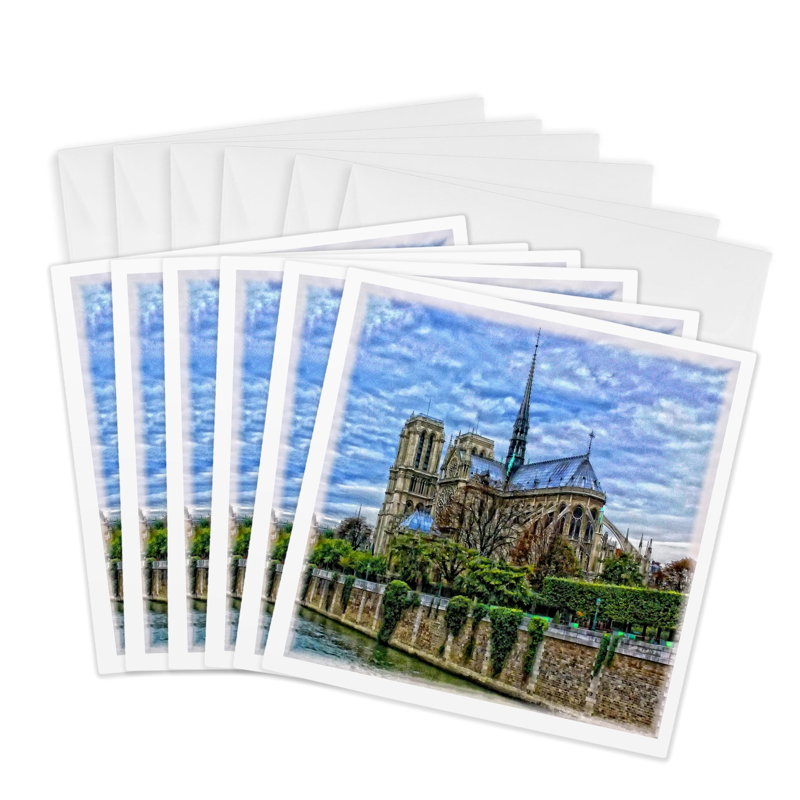 3dRose Greeting Cards - French cathedral in Notre Dame along the seine river - 6 Pack - Architectural