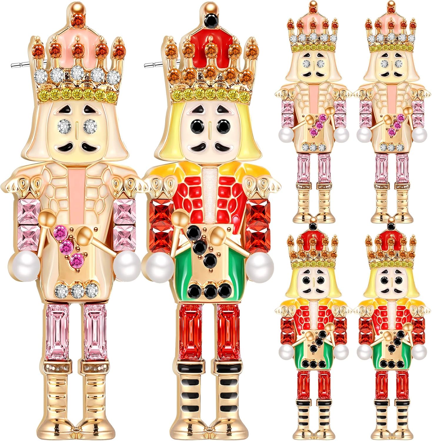 Quelay 2 Pairs Christmas Earrings Cute Nutcracker Earrings for Women Pink Red Christmas Jewelry for Xmas Gifts Holiday Decor
