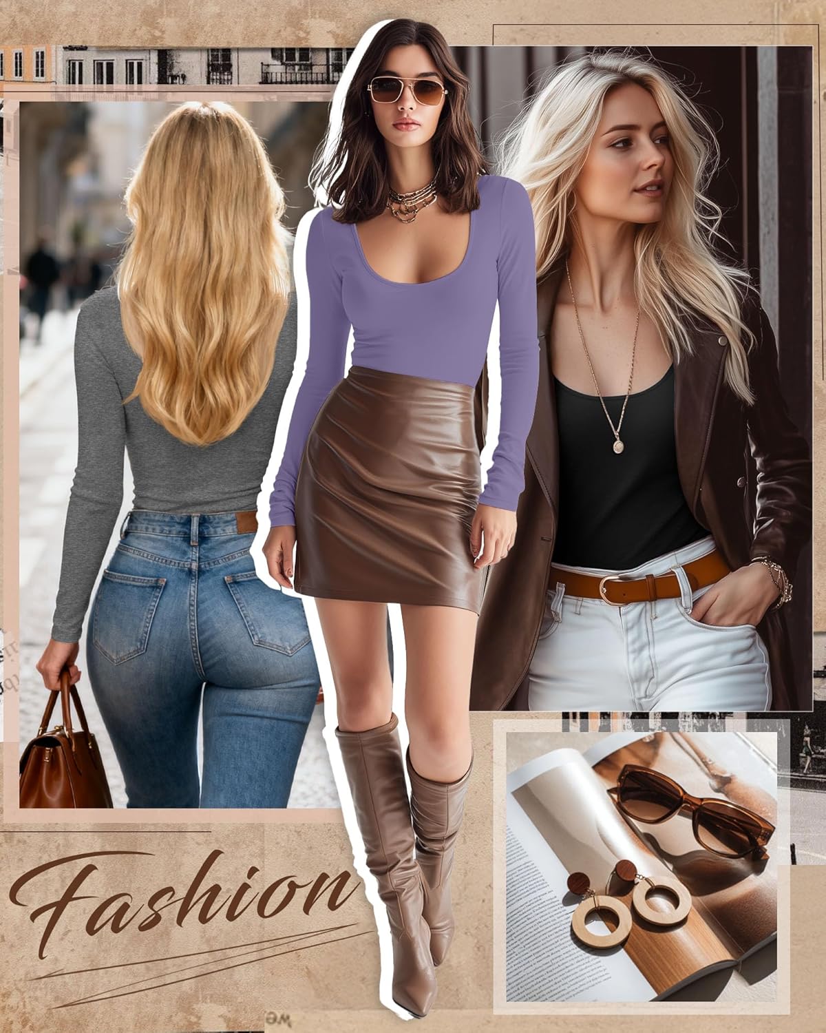 Riyiper 3 Pack Women's Scoop Neck Tops Long Sleeve Slim Fitted Shirts Casual Basic Tunic Fall Trendy Y2k Tight Tees - Image 3