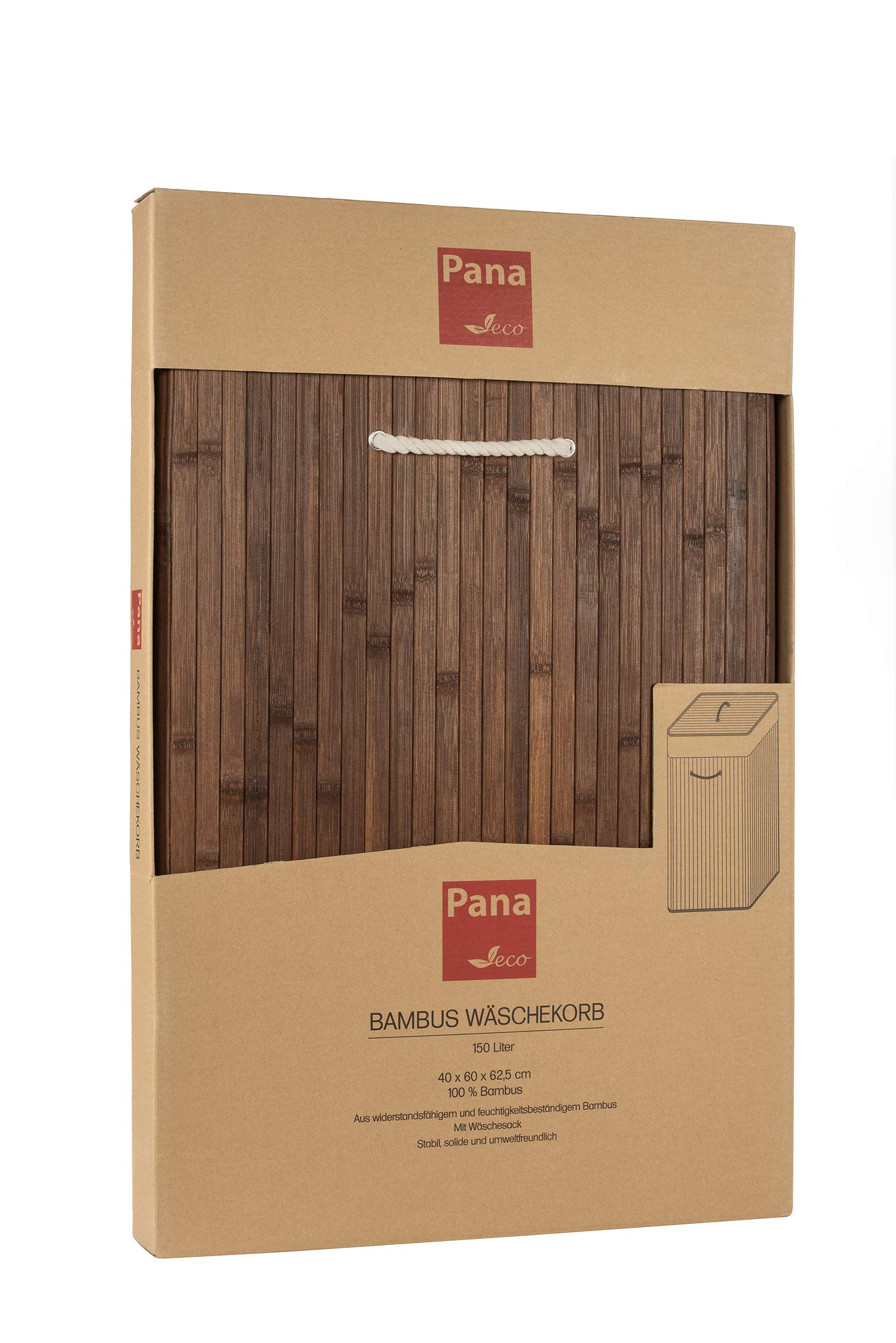 PANA®ECO Bambus Wäschekorb mit Deckel - 104 L, 52x32x63 cm - Farbe: Braun | Herausnehmbarer Wäschesack - Faltbarer Wäschesammler - Kompakt, praktisch, pflegeleicht & robust - 100% Bambus - Viel Platz