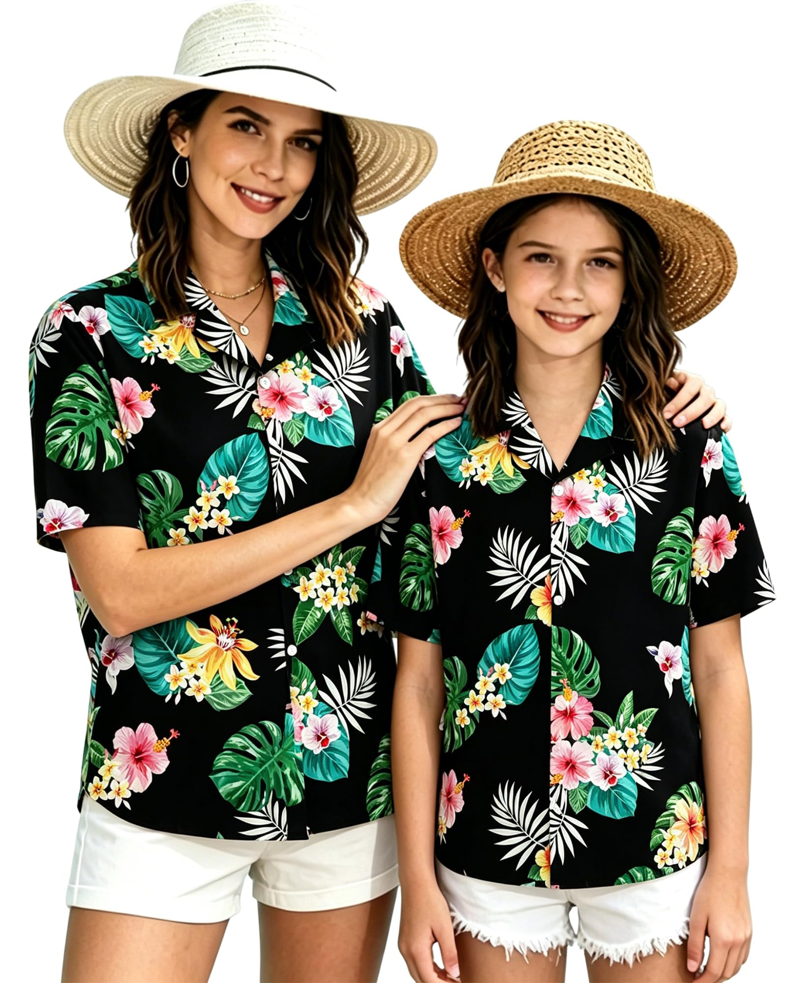 SANGTREE Girl's &amp; Women's Hawaiian Shirts Button Down Short Sleeve Shirts