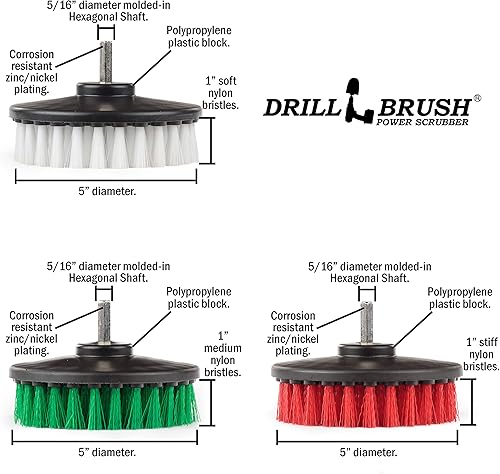 Miniatura 29 de Suministros de limpieza - Cepillo de taladro - Kit de 3 cepillos - Blanco suave para cuero, vidrio, alfombra - Amarillo Medio para superficies