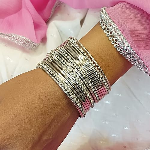 Miniatura 4 de Efulgenz Juego de pulseras bohemias vintage tribales indias con circonita cúbica oxidada de cristal plateado oxidado para mujer (18 unidades)