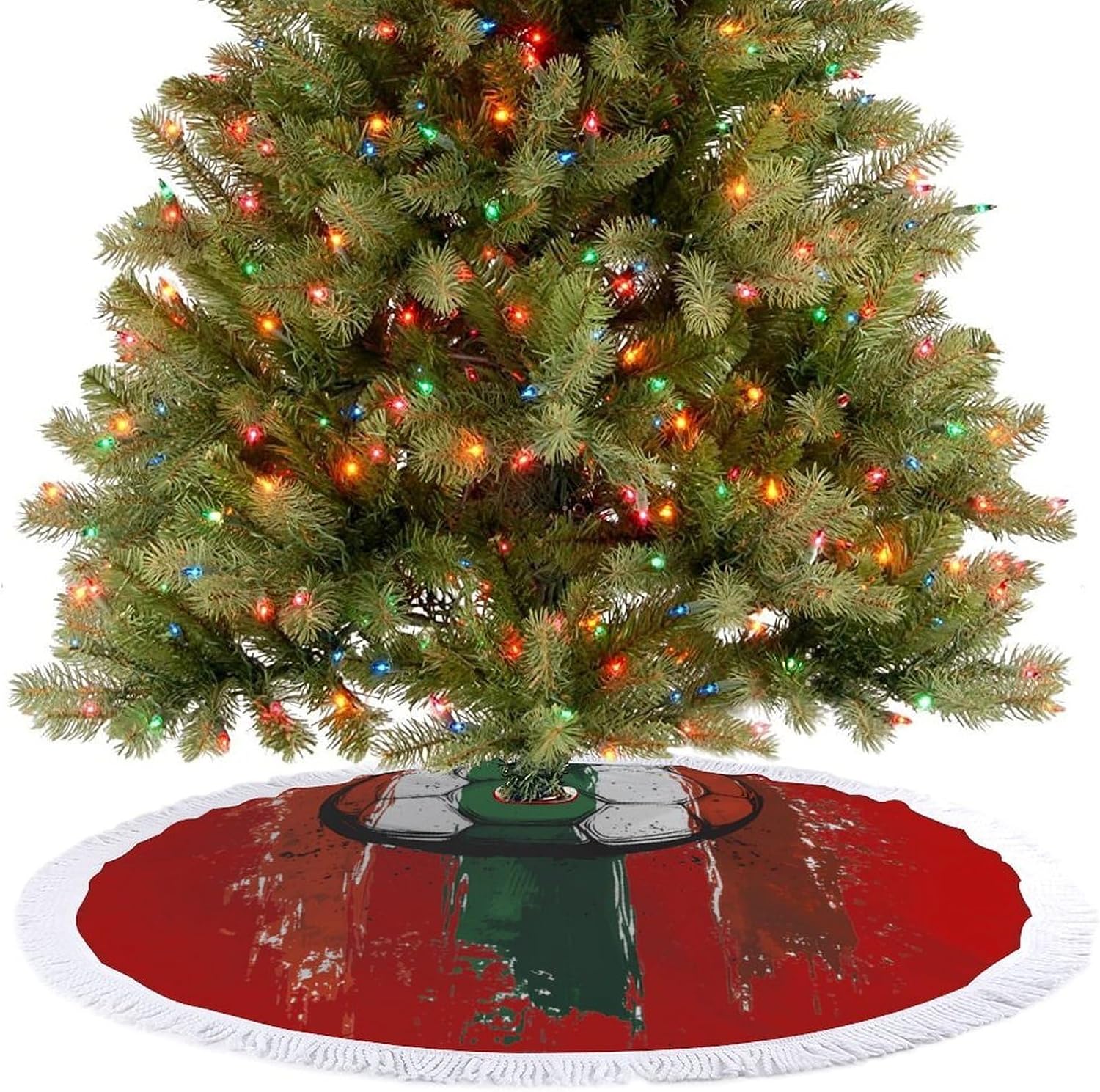 Ireland Soccer Ball Christmas Tree Skirt Round Xmas Tree Mat Ornaments Tree Skirts with Tassels for Holiday Party