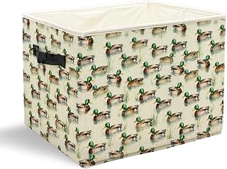 Mallard Duck Decor Storage Basket Bin, Duck Lover Gifts | Farmhouse Animal Collapsible Laundry Basket with Handles for Nursery Bedroom Bathroom Closet Clothes Toys