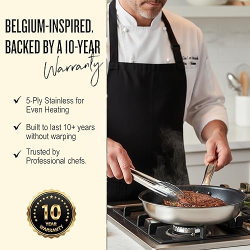 Miniatura 5 de Alva Maestro - Sartén antiadherente de acero inoxidable de 11 pulgadas, utensilios de cocina de 5 capas, revestimiento de cerámica sin PFASPTFEPFOA,