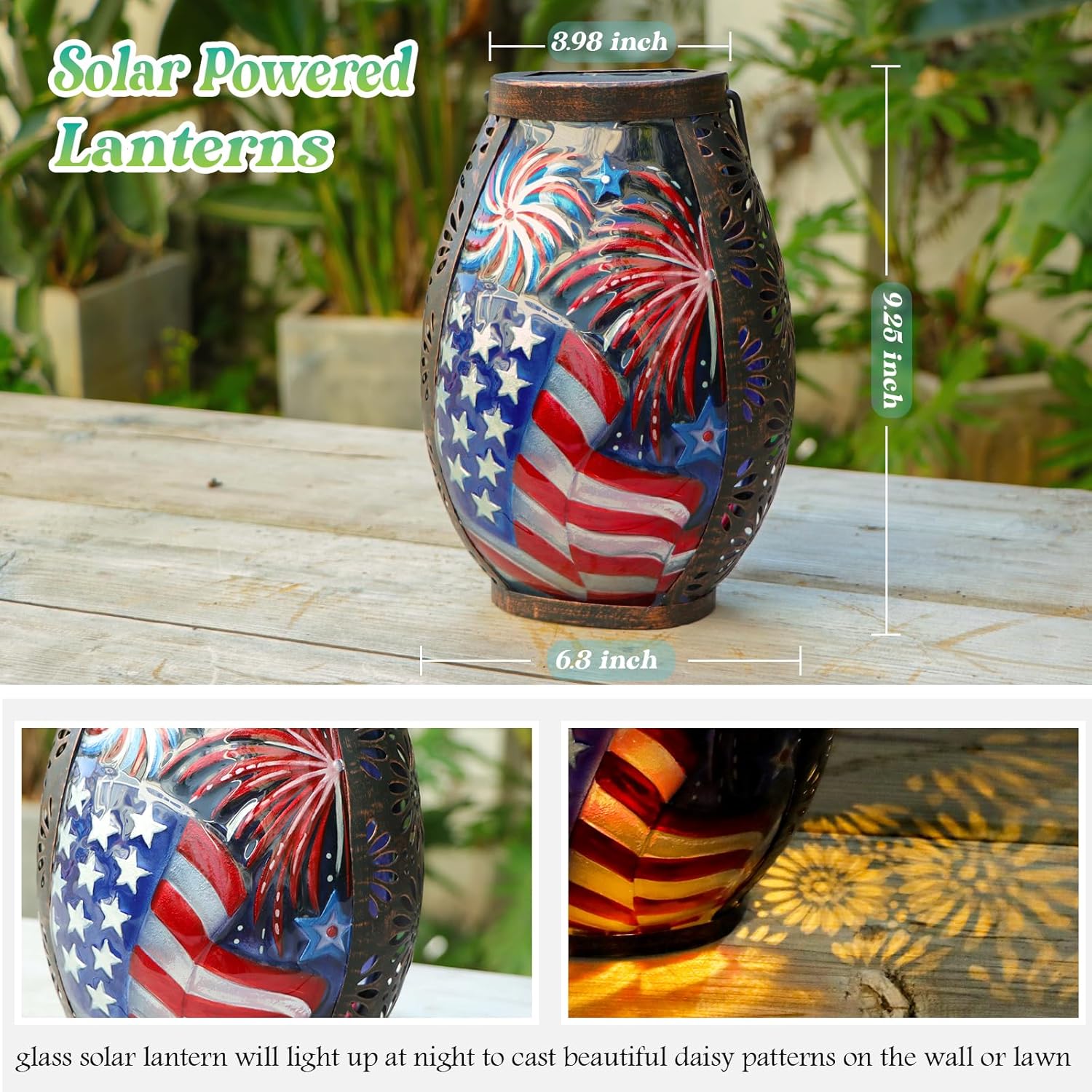 MUMTOP Solar Lantern Outdoor Waterproof, American Flag Solar Lanterns Lights Hanging Yard Decoration for Outdoor Patio Table Garden Outside Yard Backyard Decor