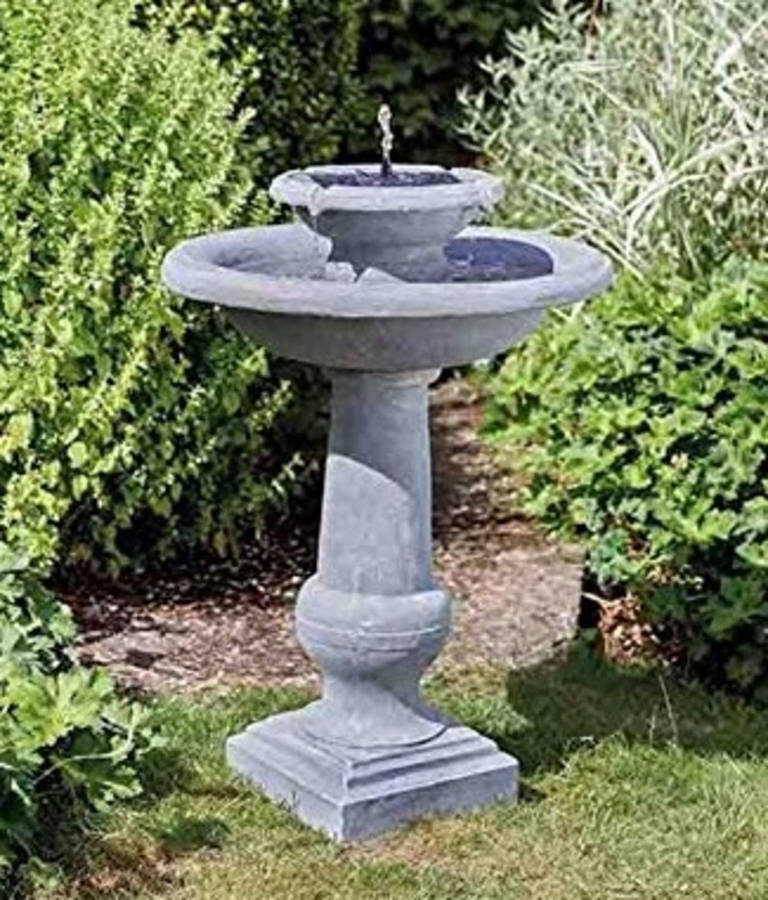 Garden Mile Solar Fountain Water Feature Traditional Stone Effect Resin Garden Solar Powered Ornamental Fountain Bird Bath Patio Energy Efficient 2 Tier Water Feature