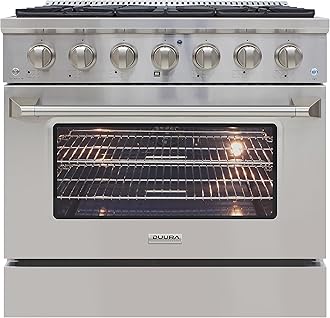 Gas Range Cooktop with Porcelain Convection Oven and Broil Function, 6 Sealed Burners and Continuous Grates with Stainless Steel Construction, 36-Inch, Silver