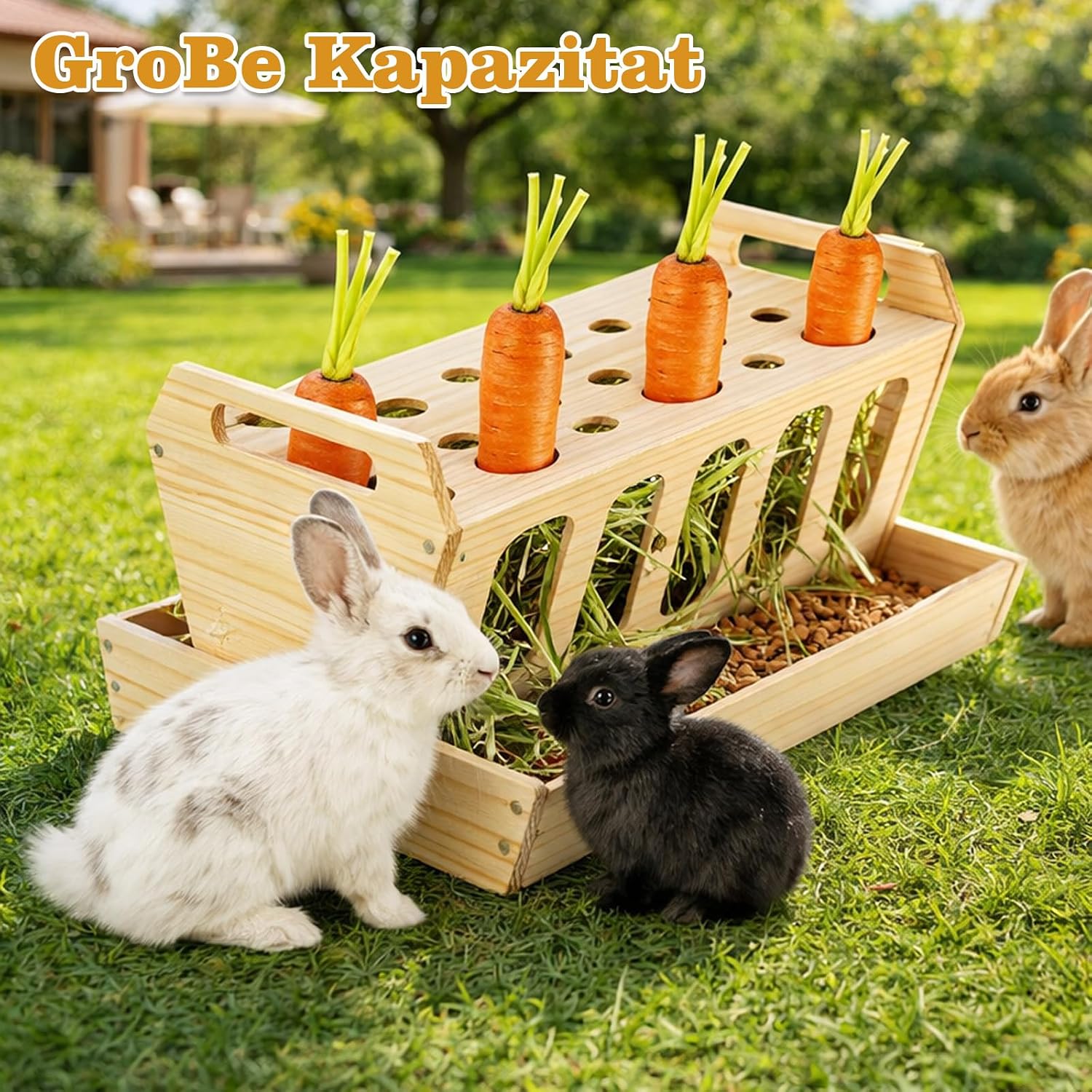 Деревянная кормушка для кроликов 30 x 20 5 x 18 см с держателем для моркови кормушка для сена для кроликов кормушка большой вместимости для морских свинок зайцев хомяков