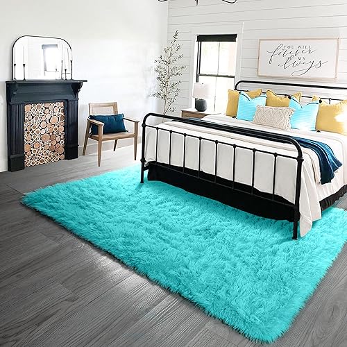 Miniatura 4 de PAGISOFE - Alfombras peludas, de pelo largo, suaves, mullidas, para habitación, sala de estar, guardería, habitación de niñas y niños, color azul, 5