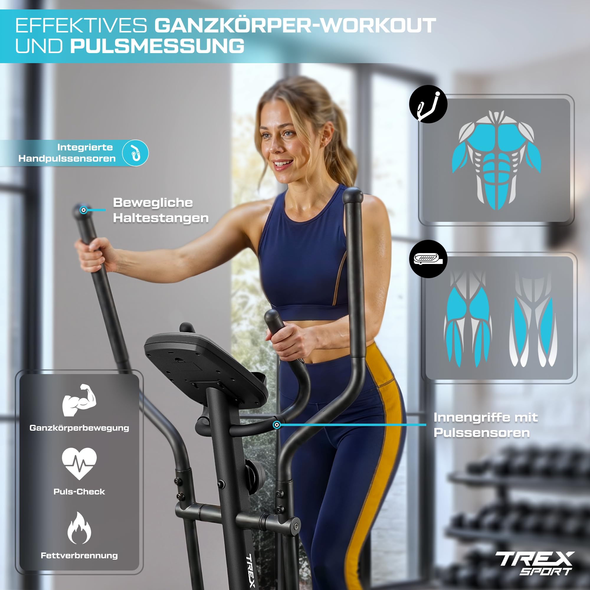 TREX SPORT Crosstrainer für zuhause SINER bis 120kg 16-stufiger Widerstand