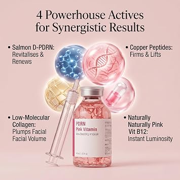 PDRN Pink Vitamin Glow Boosting Ampoule, PDRN Face Serum for Anti-Ageing & Firming, Intensive Collagen Serum with Multi Peptides & Hyaluronic Acid, Korean Skincare 40ml