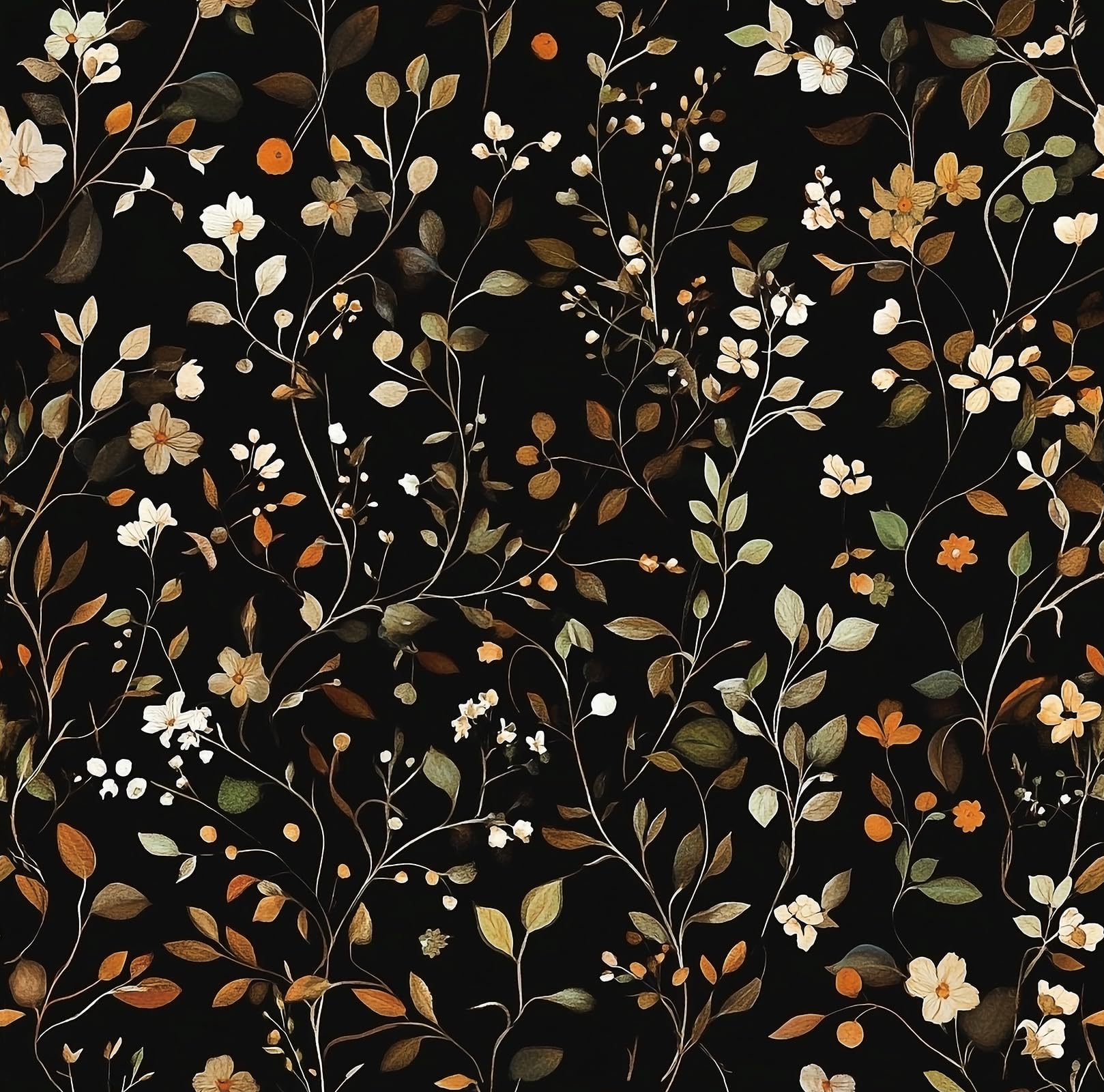 ReWallpaper Schwarz Wandtapete Wohnzimmer Blätter Bunt Möbelfolie Muster Vintage 44.5CMx7M Selbstklebende Folie Schwarz für Wand Tür Blumen Tapete Badezimmer Wasserfest Schrankfolie Rolle