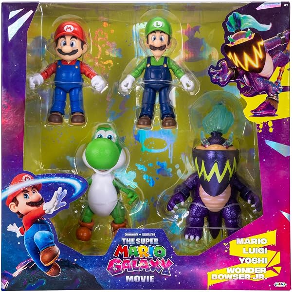 Action figure da 5 pollici del film Super Mario Galaxy, con licenza ufficiale Jakks Pacific, che include Mario, Luigi, Yoshi e l'esclusiva figura di Wonder Bowser Jr., con design articolato. - 4