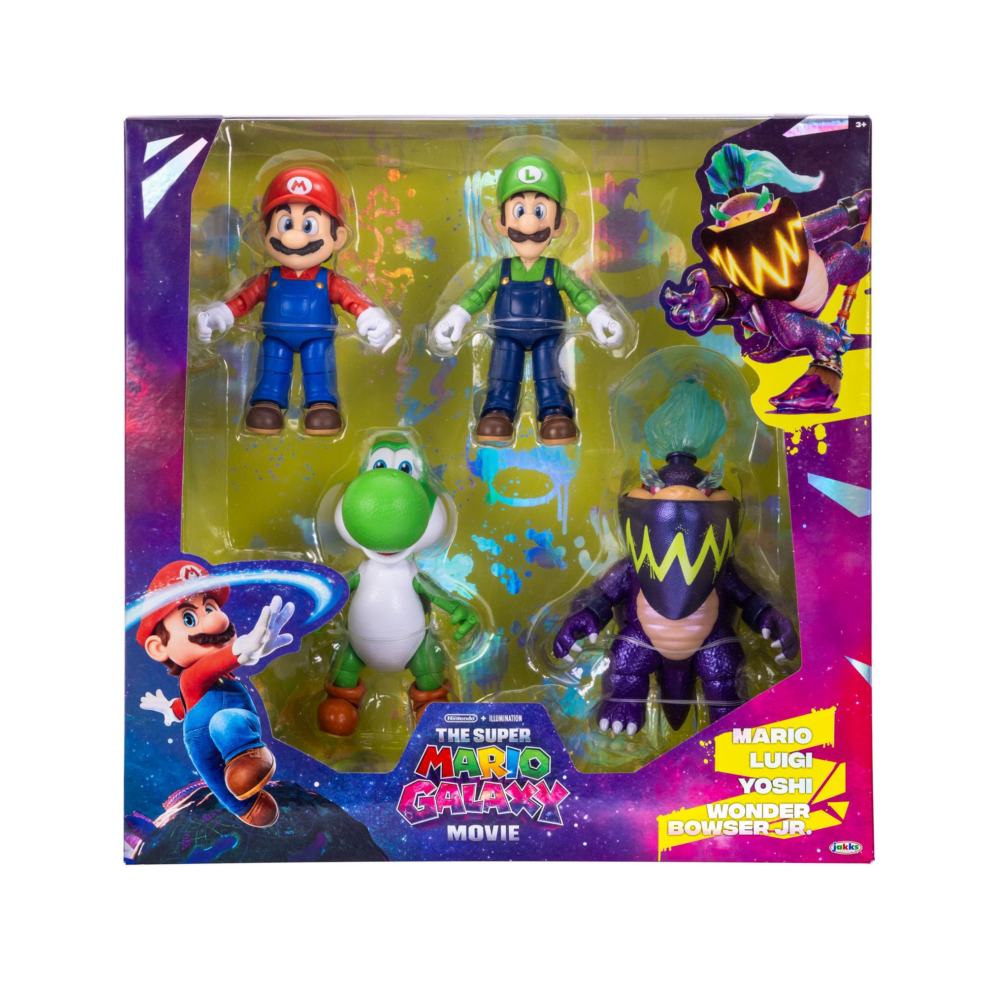 Action figure da 5 pollici del film Super Mario Galaxy, con licenza ufficiale Jakks Pacific, che include Mario, Luigi, Yoshi e l'esclusiva figura di Wonder Bowser Jr., con design articolato. - 4