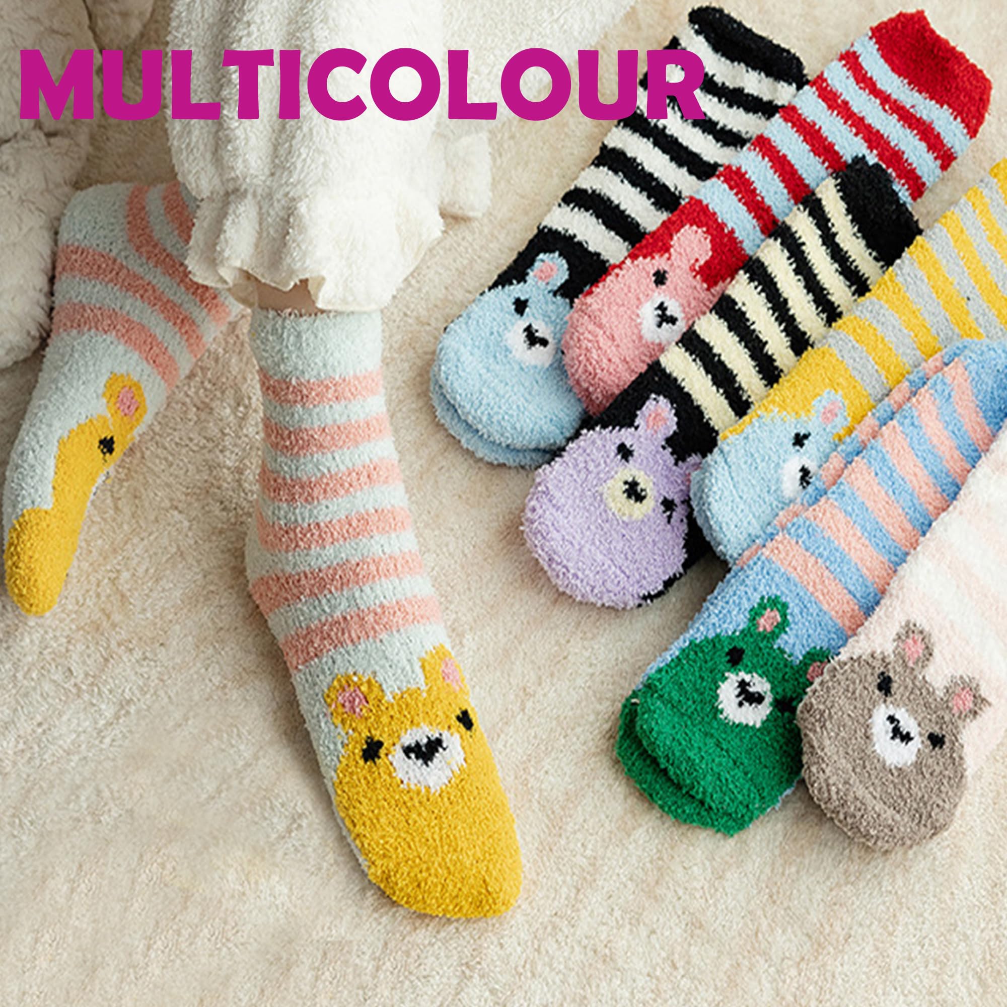 SISOSOCK Fuzzy Socks for Women Cute Cat Paw 5 Pairs Winter Fluffy Cozy Plush Slipper Socks With Gift Box for Women Girls Gifts