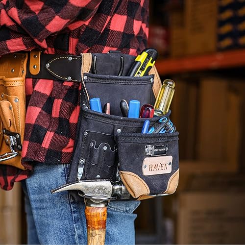 Miniatura 2 de ToolTreaux Bolsa de herramientas de cuero de gamuza de 10 bolsillos Bolsa de herramientas de taladro de martillo - Negro