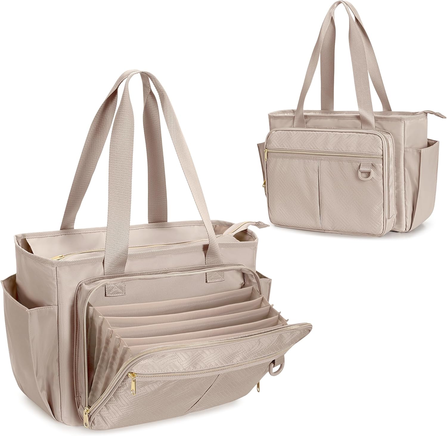 Teacher Tote Bag with Accordion File Organizer Pocket, Large Teacher Work Utility Bag for Women, Light Tan (Patent Design)