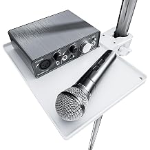 Microphone Stand Tray with Crab Clamp, 9" x 6.6" Tray Shelf Attachment Clamp on Studio Music Floor Stands for StorageWhite, 2pcs