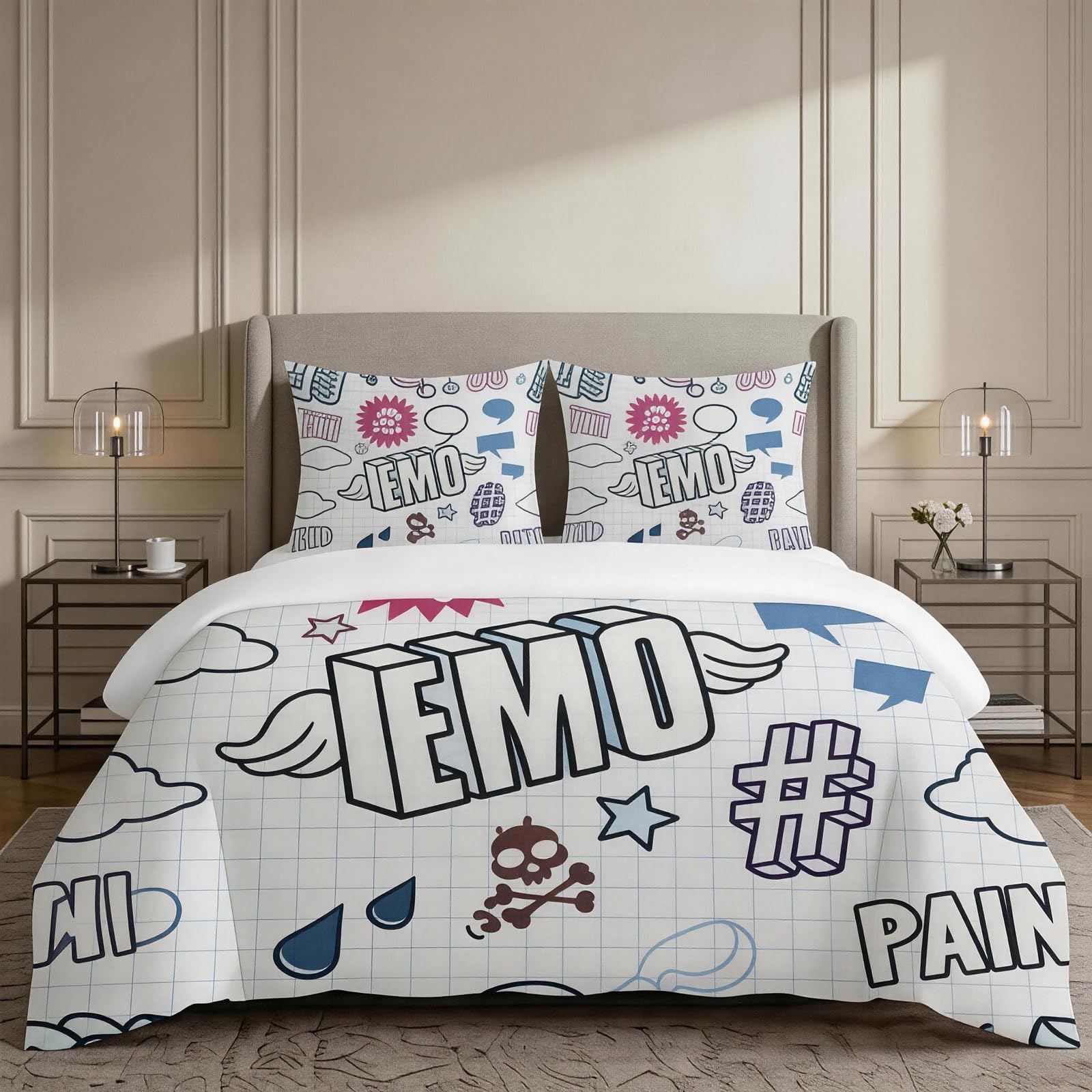 Parure de lit 3 pièces 180x200 en microfibre premium au motif 3D tendance