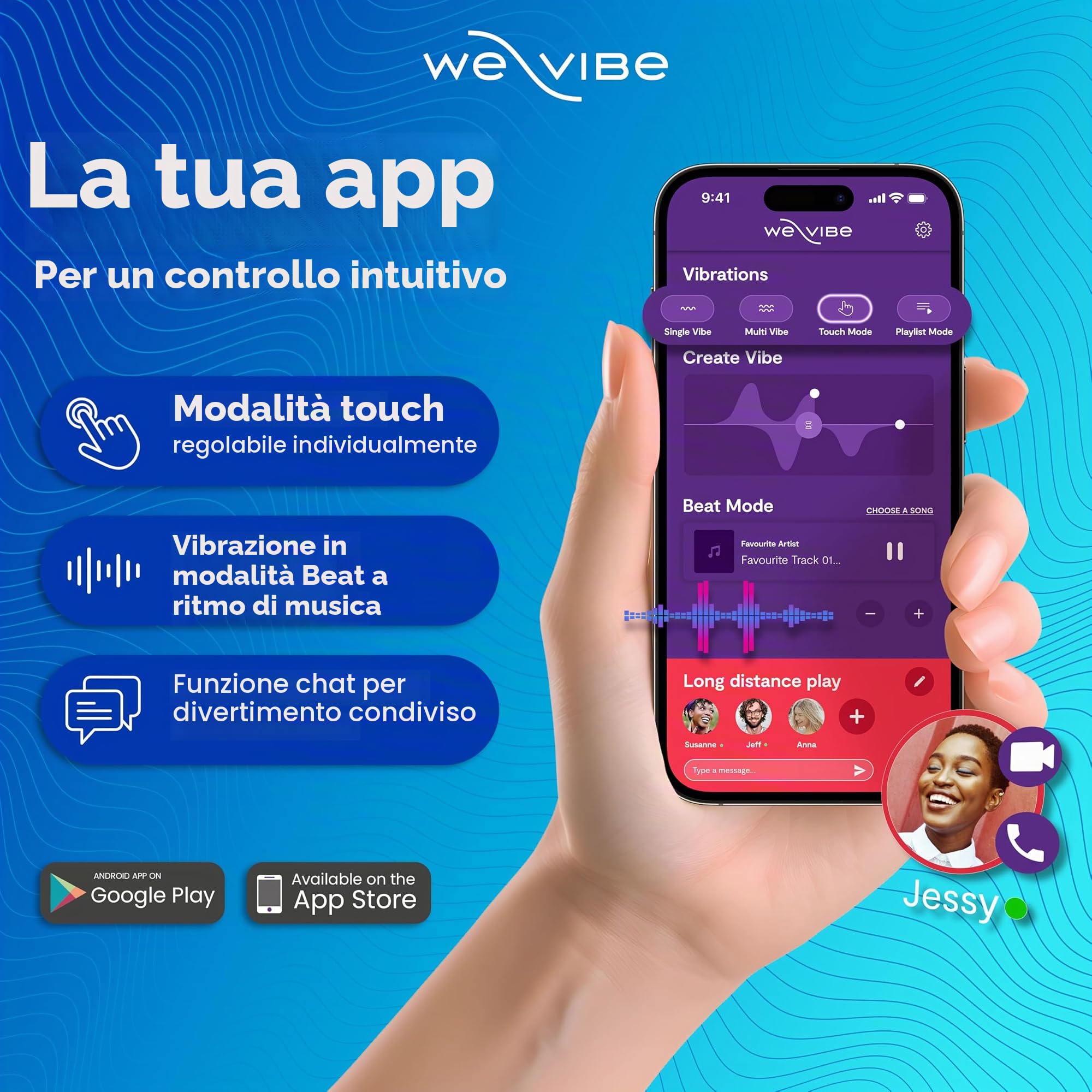 We-Vibe Chorus Vibratore per Coppie - Sex Toy per Uomo Donna - Punto G e Clitoride - con Telecomando Squeeze e Controllo App - Impermeabile