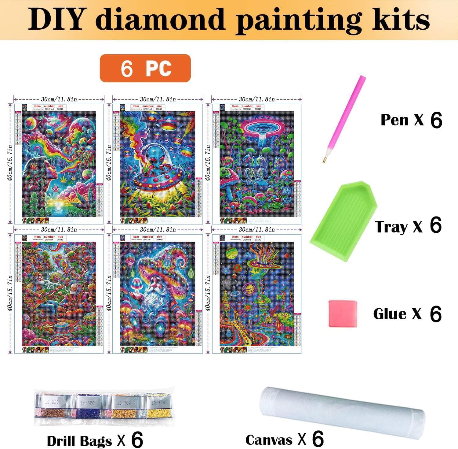 EIBEILI Diamond Art Kits for Adults - 6 Pack Rainbow-Colored Diamond Painting Kits for Adults Beginner,5D Round Full Drill Gem Art DIY Crafts Kits for Gift Home Wall Decor 12x16inch