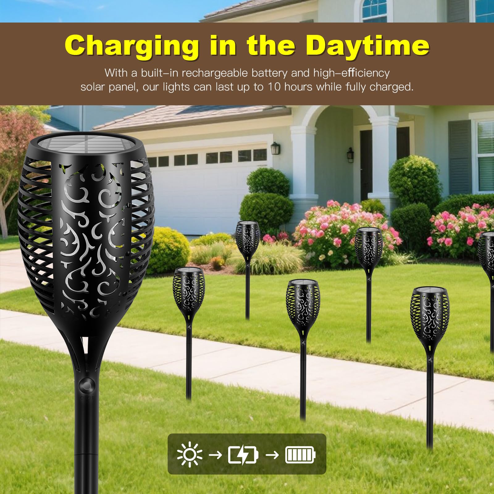 Solarleuchten für den Außenbereich, größer, 96 LEDs, Tiki-Fackeln mit flackernder Flamme, verbesserte Höhe, 109,2 cm, Außenlichter, wasserdicht, für Garten, Terrasse, Hof, Weg, Outdoor
