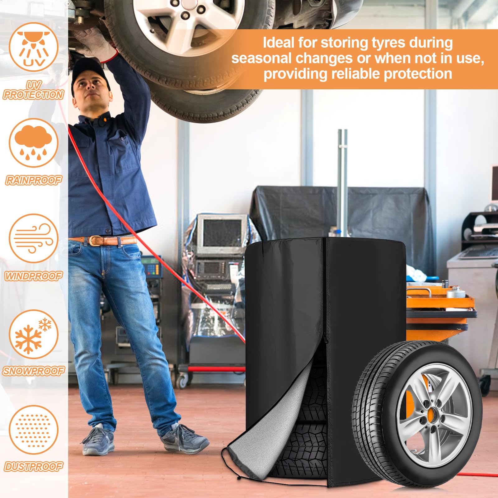 Housse de Pneu Universelle Housse de Protection pour Pneus Voiture Imperméable Sac Pneu Voiture Housses de Rangement pour Pneus Sac de Rangement pour Pneus Housse Stockage Pneus pour 4 Pneus 85*120cm