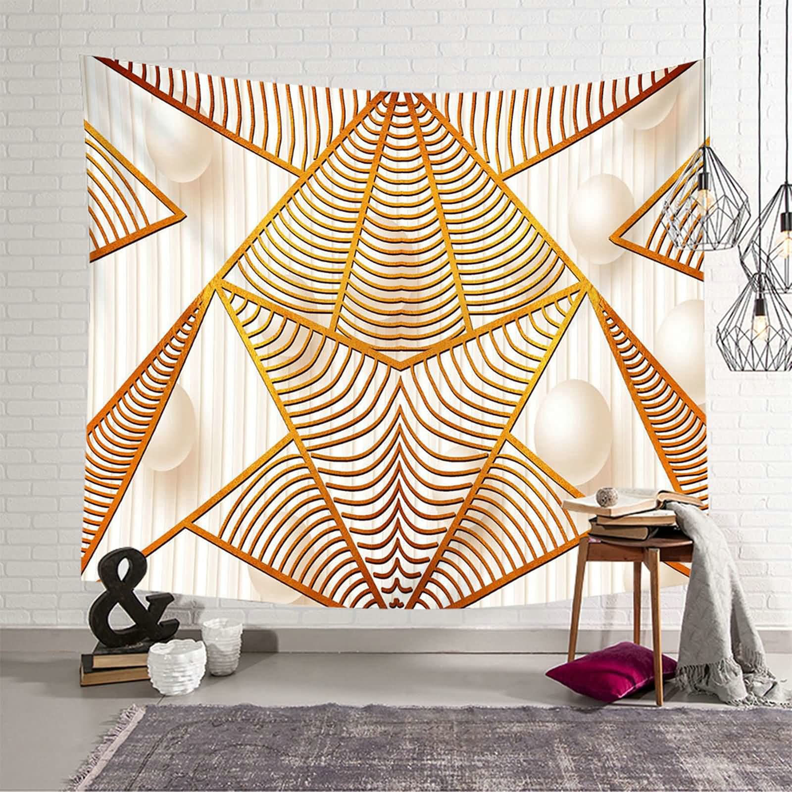 Tapiz de pared KnSam oro rosa 150x130 cm, decoración geométrica elegante de poliéster