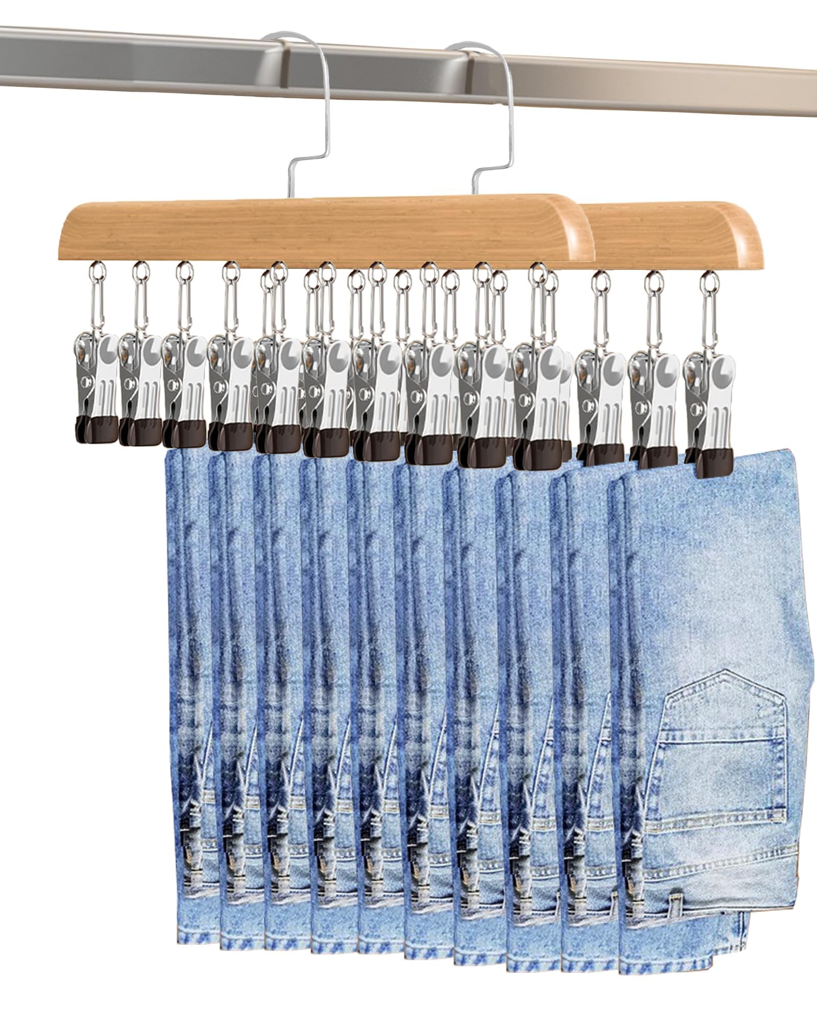 WJWSKI 2 Stück Hosenbügel Platzsparend, Holz Kleiderbügel für Hosen, Hosenbügel Klemmbügel, Der Kleiderbügel Hosen eignet Sich zur Aufbewahrung von Hosen, Hüten, Socken, Unterwäsche und mehr (Natur)