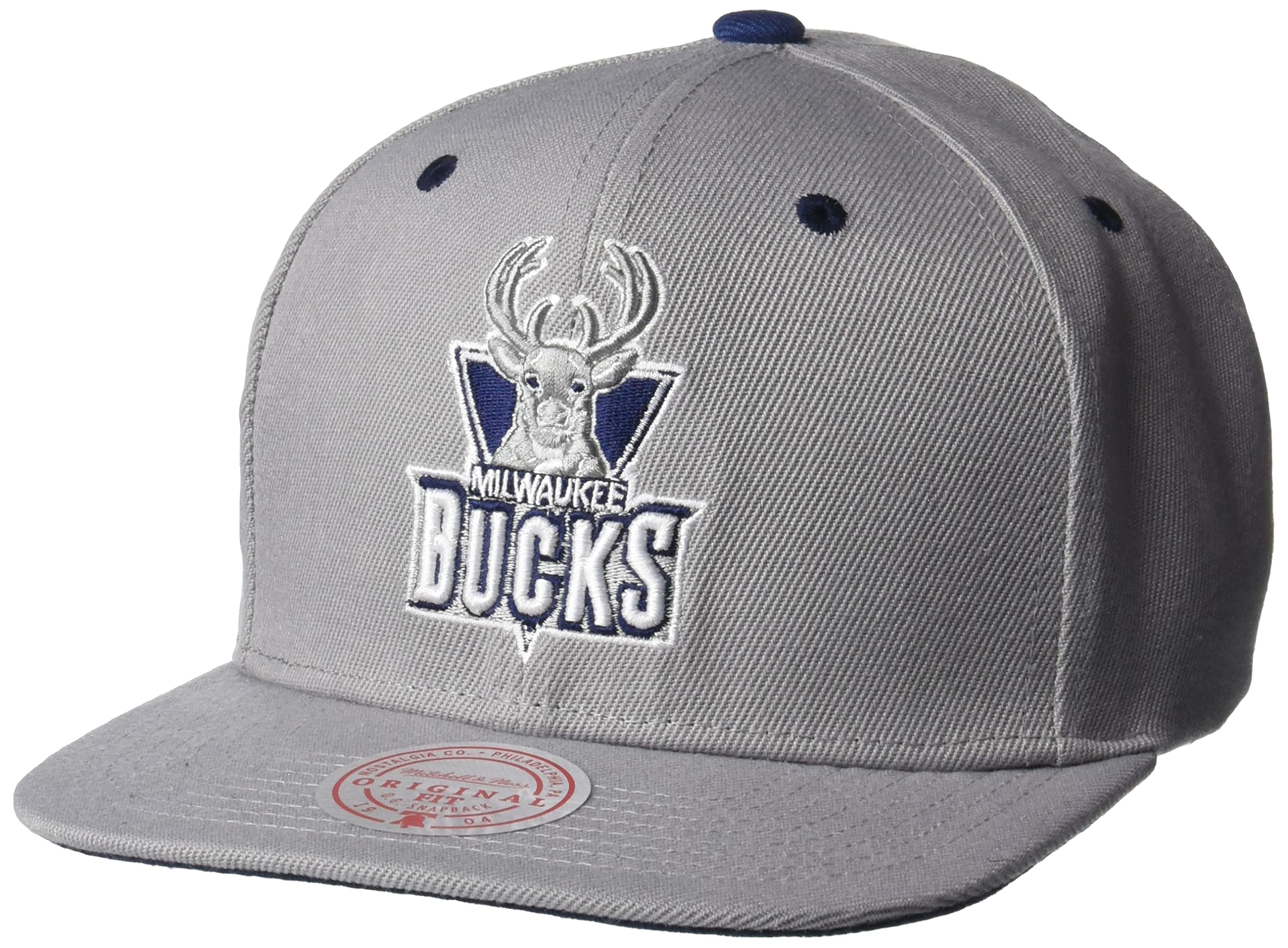 Casquette snapback Milwaukee Bucks gris bleu Mitchell & Ness NBA District taille unique homme