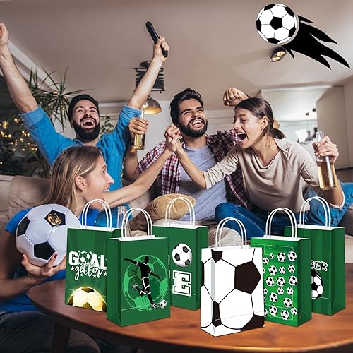 Miniatura 4 de Outus 24 bolsas de papel de regalo de fiesta de fútbol, bolsas de papel de regalo de fútbol con asas, bolsa de dulces para deportes, fiesta de