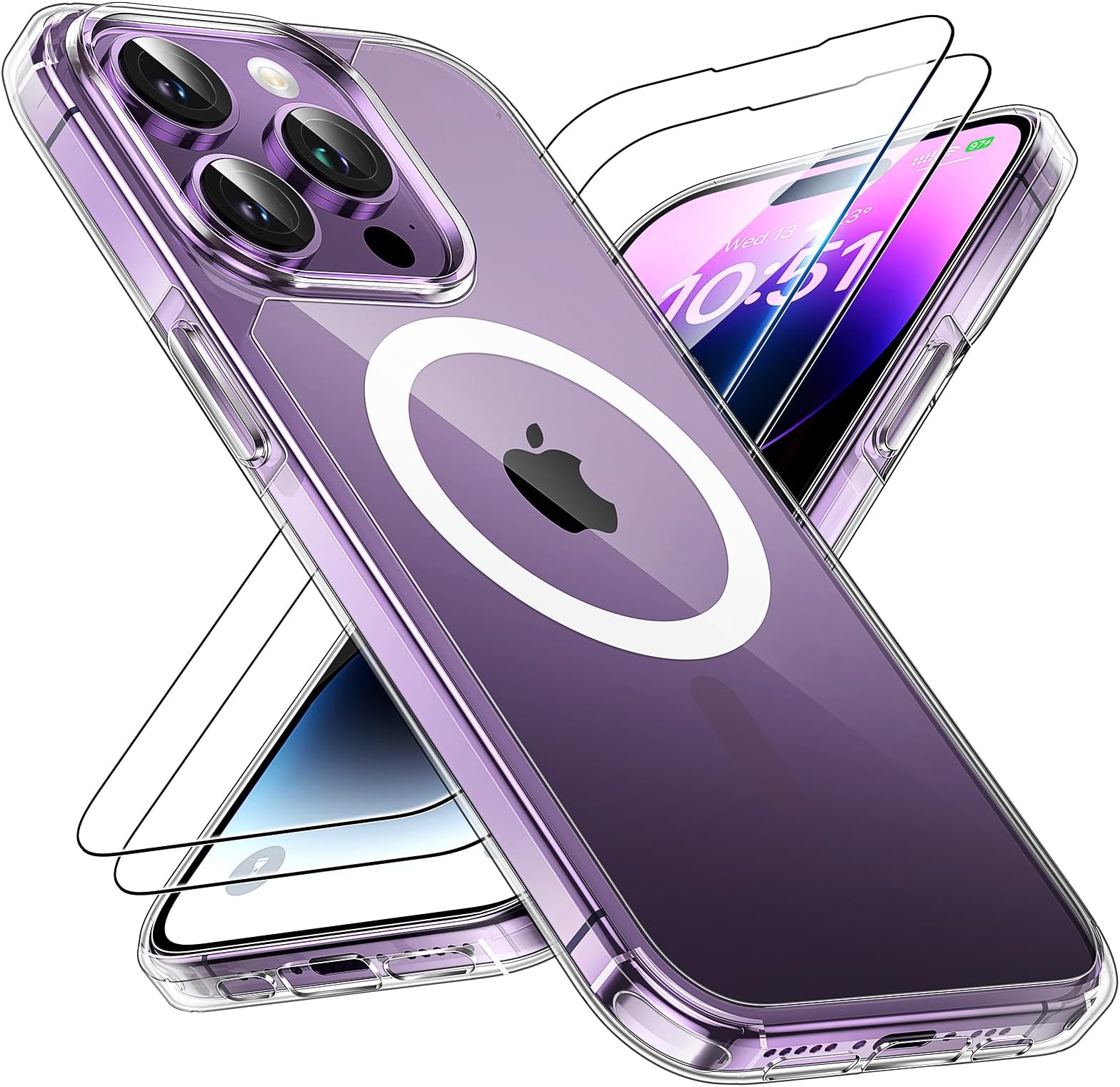TAURI Magnetic for iPhone 14 Pro Max Case Clear, Compatible with Magsafe [Yellowing Resistant] with 2X Screen Protector, Military-Grade Protection, Slim Phone Case, 6.7"