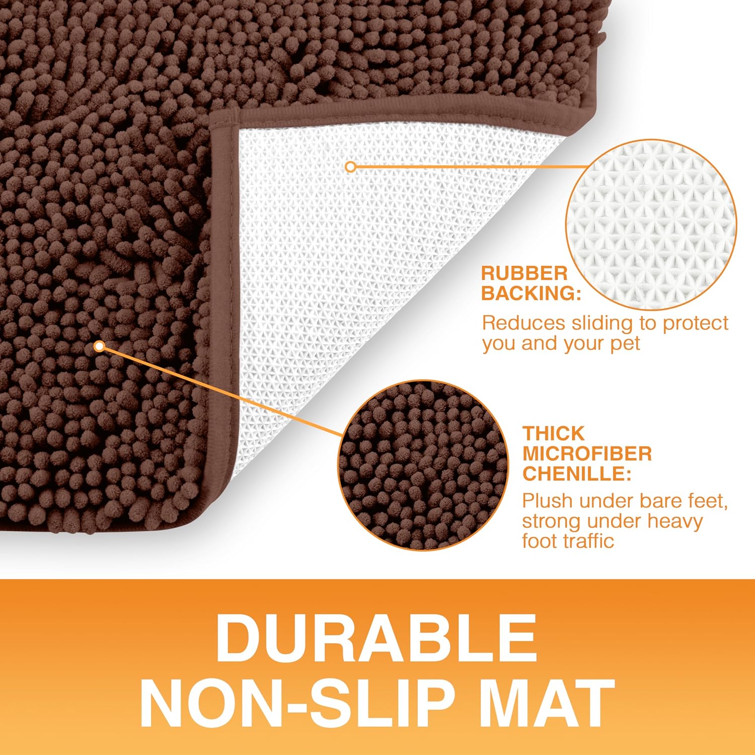 Neater Pets Muddy Paws Dog Door Mat 36” x 24” – Super Absorbent & Quick-Dry Chenille Doormat for Trapping Dirt, Water, Mud - Non-Slip & Machine Washable Pet Rugs for Entryway, Indoor Mud Mats, Brown