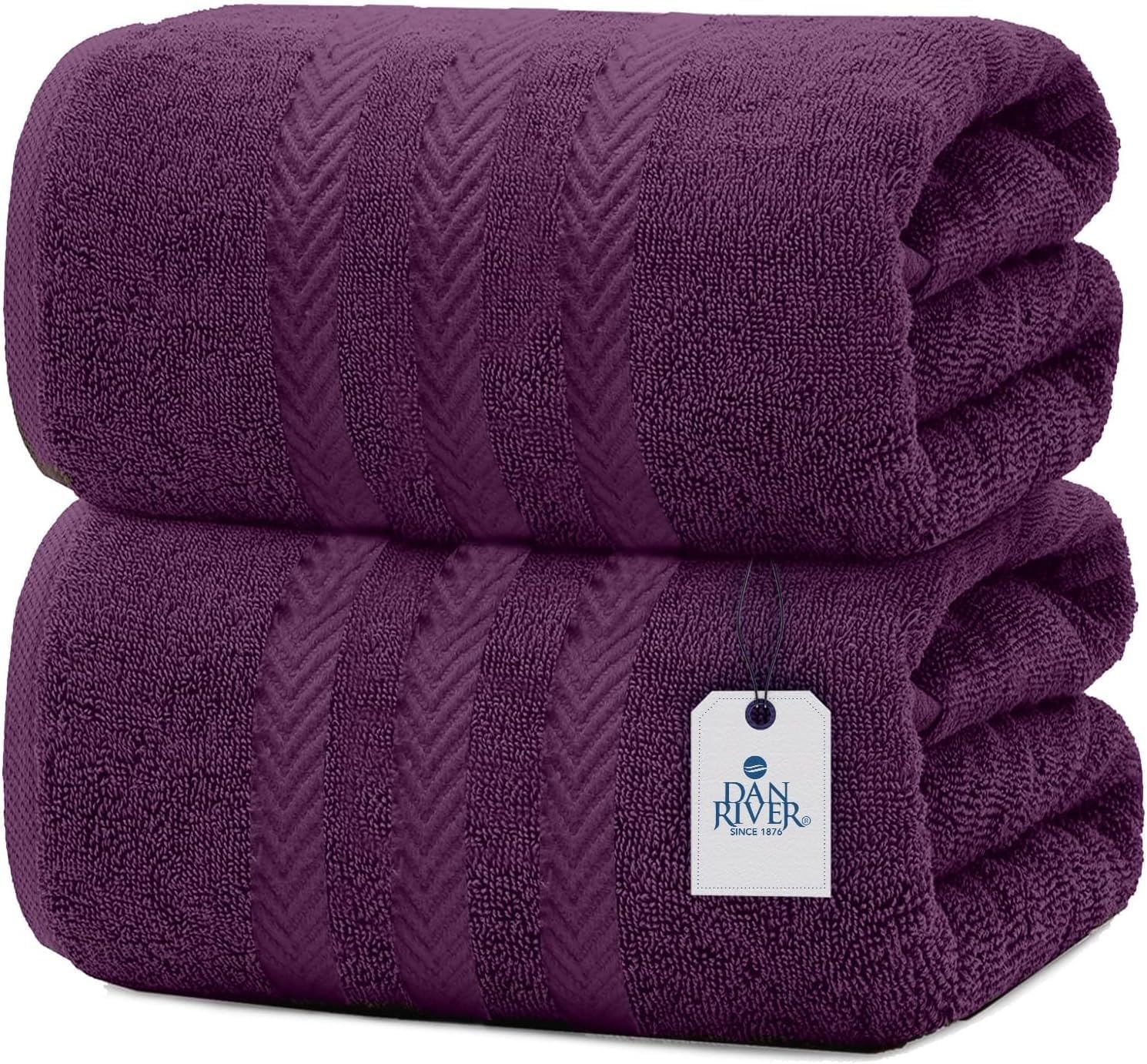DAN RIVER 3-Piece Towel Set: 1 Oversized Bath Sheet (40x80 Inches) & 2 Bath Sheets (35x70 Inches), 550 GSM - Teal & Purple