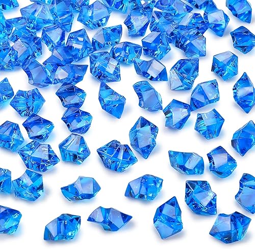 Vista 8 de DomeStar Rocas de hielo trituradas falsas, 150 unidades de diamantes falsos de plástico, cubos de hielo de acrílico transparente, cristales de Azul