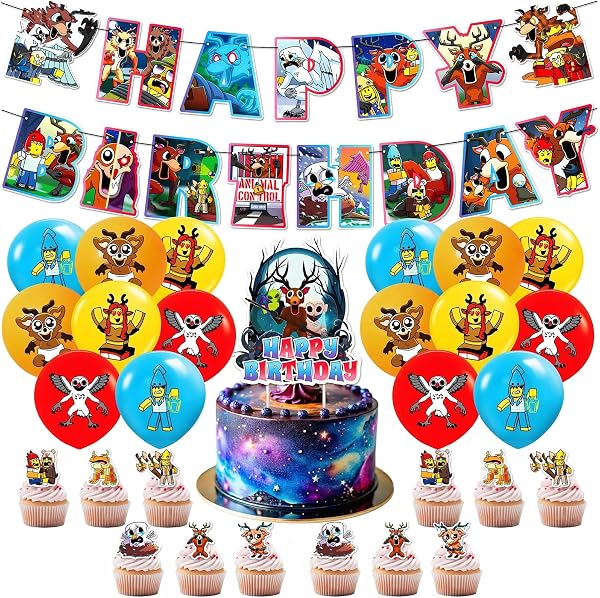 99日生き残る 誕生日 飾り付けパーティー 飾り エルク鹿 キャラクター ケーキトッパー バルーン Happy Birthdayバナー 女の子 男の子 バースデー パーティー用品 装飾 16個セット - 1