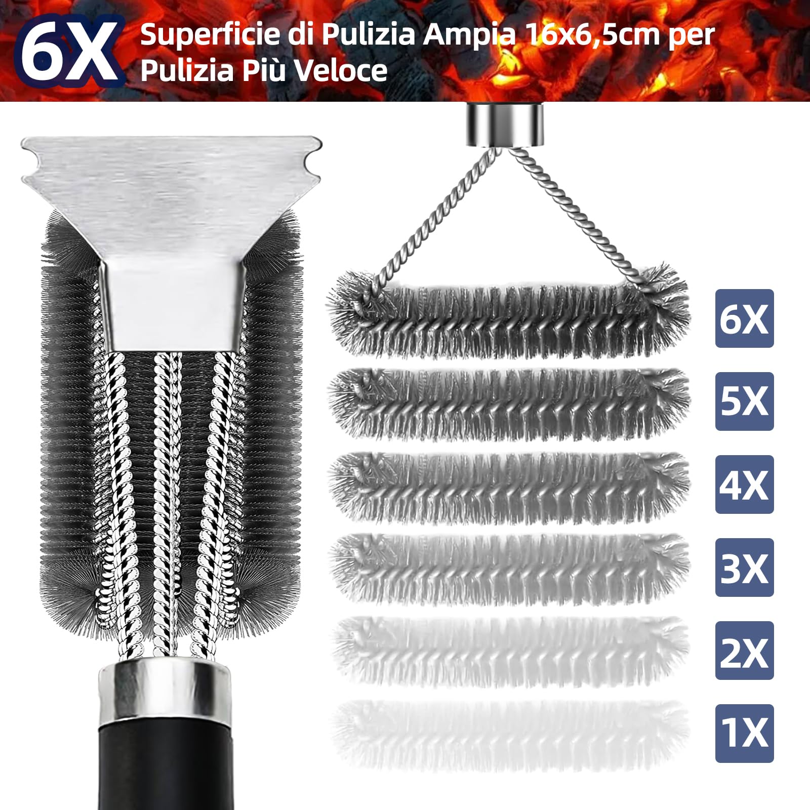 Relaxdays Spazzole per Barbecue, Set da 2, Grill Brush con Setole in Acciaio Inossidabile, con Raschietto, L 45 cm, Nero, Inox