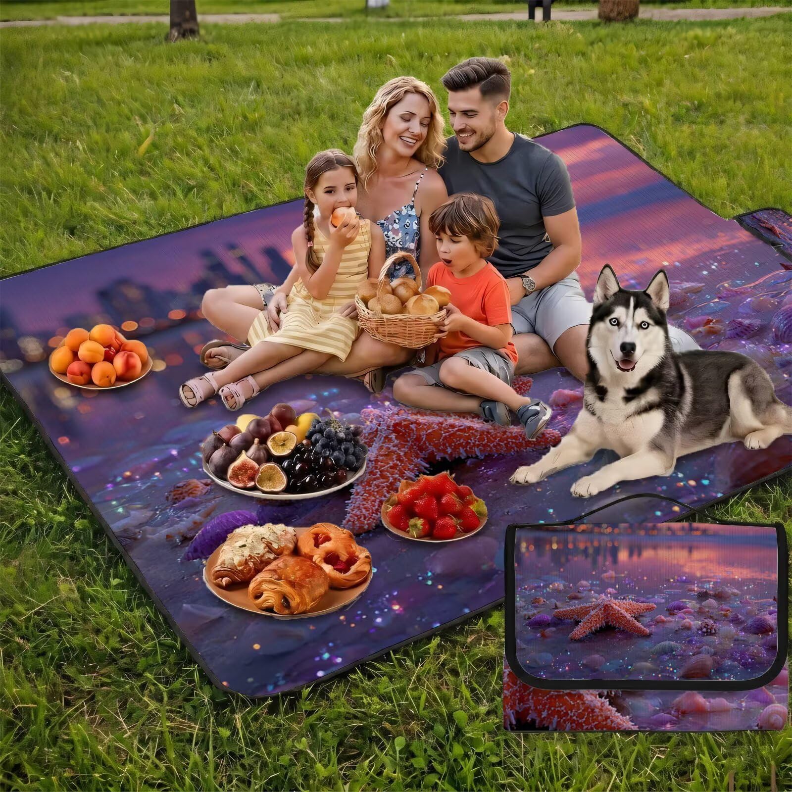 Coperta de Picnic Grande 200x200 cm, Paesaggio Manta Picnic Impermeable Anti-Sabbia Manta de Playa Pieghevole, Outdoor Picnic Blanket per Spiaggia, Camping, Giardino, Trekking - Misterioso FZ-126