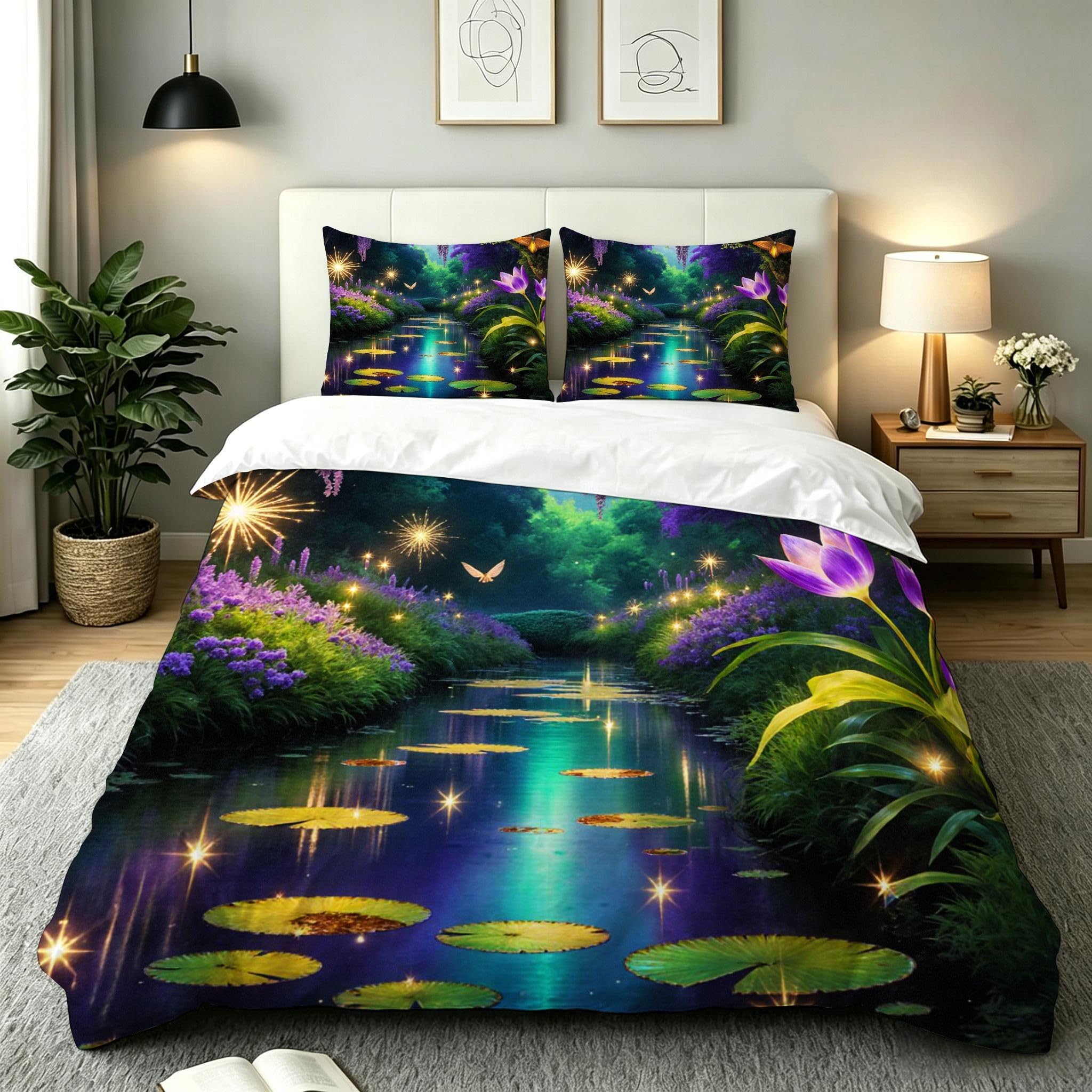 Parure de lit 160x200 vert paysage chic avec sa housse de couette en microfibre douce AW6369