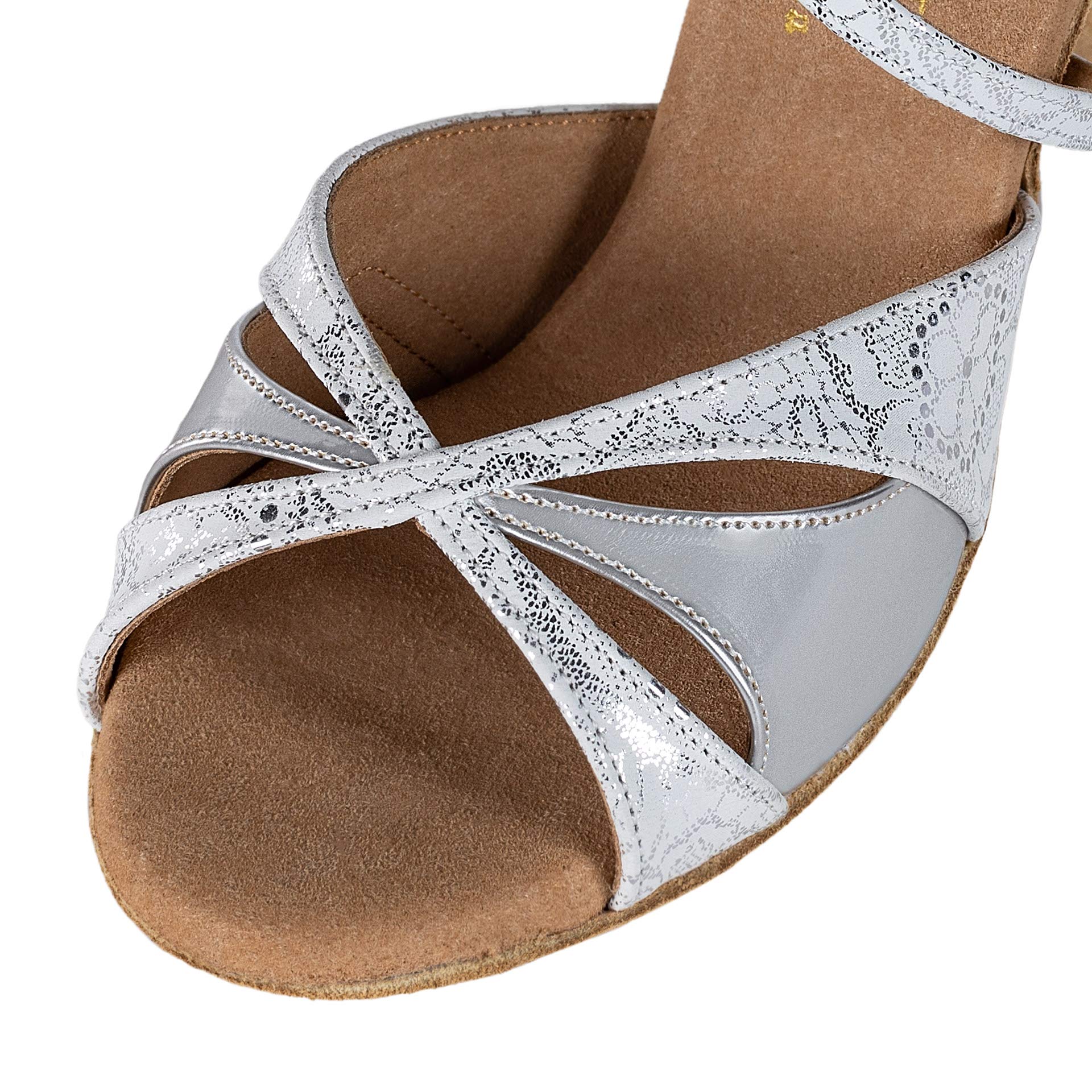 Rummos Mujeres Zapatos de Baile Elite Paloma 084/009 - Cuero Blanco Plateado - 6 cm Flare - Normal - Made in Portugal